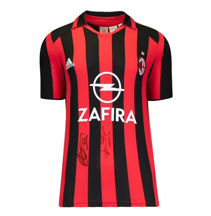 Icons Filippo Inzaghi & Andriy Shevchenko Official AC Milan Dual Signed And Framed 2005-06 Home Shirt