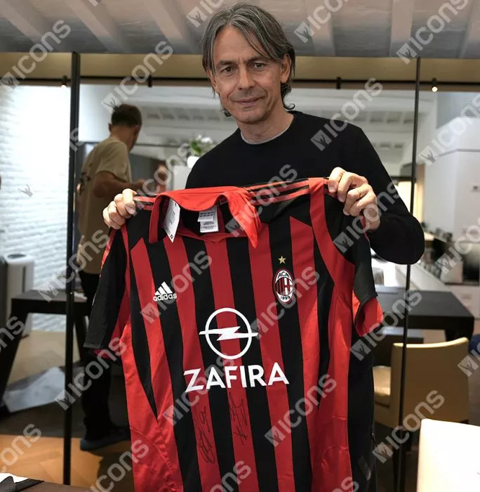 Icons Filippo Inzaghi & Andriy Shevchenko Official AC Milan Dual Signed And Framed 2005-06 Home Shirt