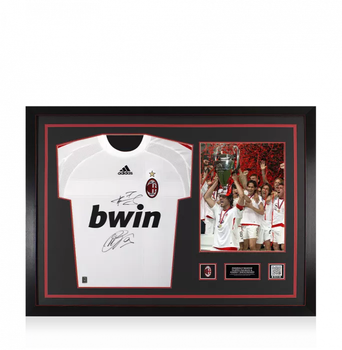 icons Filippo Inzaghi & Andriy Shevchenko Official AC Milan Dual Signed and Framed 2005-06 Away Shirt
