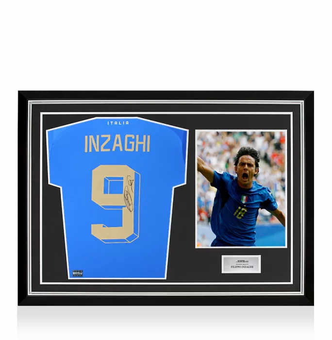 icons Filippo Inzaghi Back Signed Italy 2022-23 Home Shirt with Fan Style Number In Hero Frame: Option 1