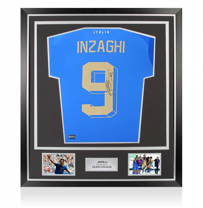 icons Filippo Inzaghi Back Signed Italy 2022-23 Home Shirt with Fan Style Number In Classic Frame