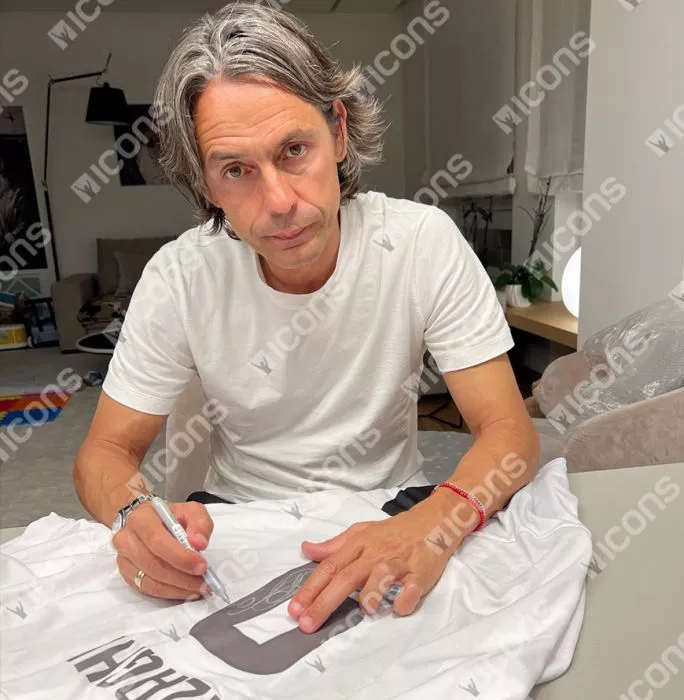 Icons Filippo Inzaghi Back Signed Juventus 2018-19 Home Shirt With Fan Style Numbers In Classic Frame