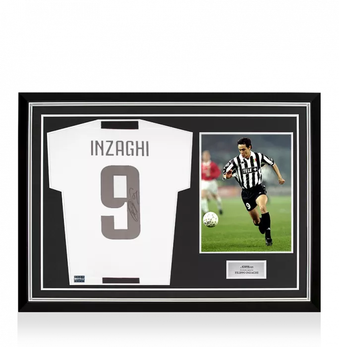 icons Filippo Inzaghi Back Signed Juventus 2018-19 Home Shirt With Fan Style Numbers In Hero Frame: Option 1