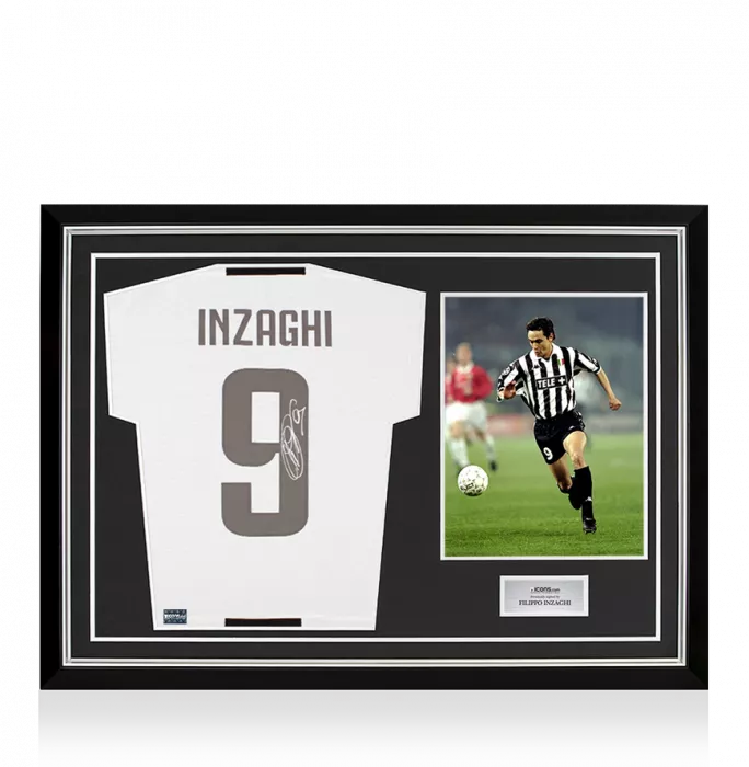 icons Filippo Inzaghi Back Signed Juventus 2018-19 Home Shirt With Fan Style Numbers In Hero Frame: Option 1