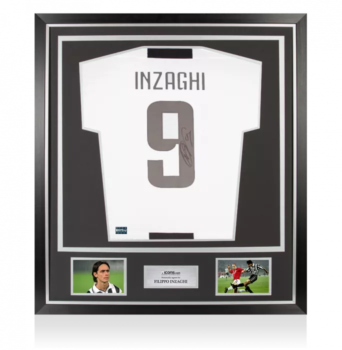 icons Filippo Inzaghi Back Signed Juventus 2018-19 Home Shirt With Fan Style Numbers In Classic Frame