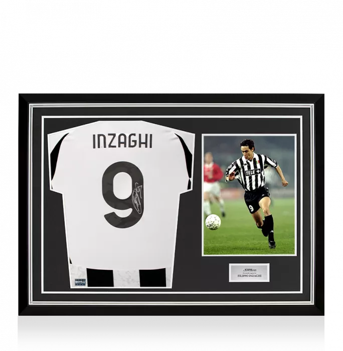 icons Filippo Inzaghi Back Signed Juventus 2024-25 Home Shirt with Fan Style Number In Hero Frame: Option 1