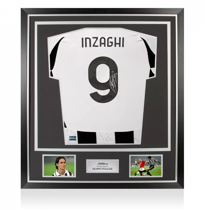 icons Filippo Inzaghi Back Signed Juventus 2024-25 Home Shirt with Fan Style Number In Classic Frame