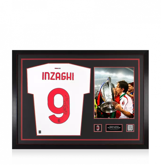 icons Filippo Inzaghi Official AC Milan Back Signed and Framed Modern Away Shirt