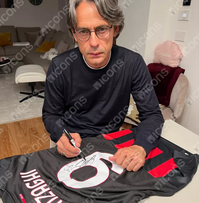Icons Filippo Inzaghi Official AC Milan Back Signed And Framed Modern AC Milan Home Shirt