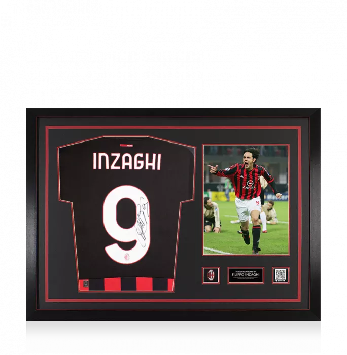 icons Filippo Inzaghi Official AC Milan Back Signed and Framed Modern AC Milan Home Shirt