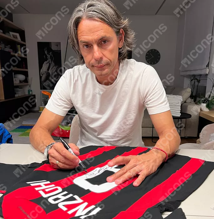Icons Filippo Inzaghi Official AC Milan Back Signed And Framed 2008-09 Home Shirt With Fan Style Numbers