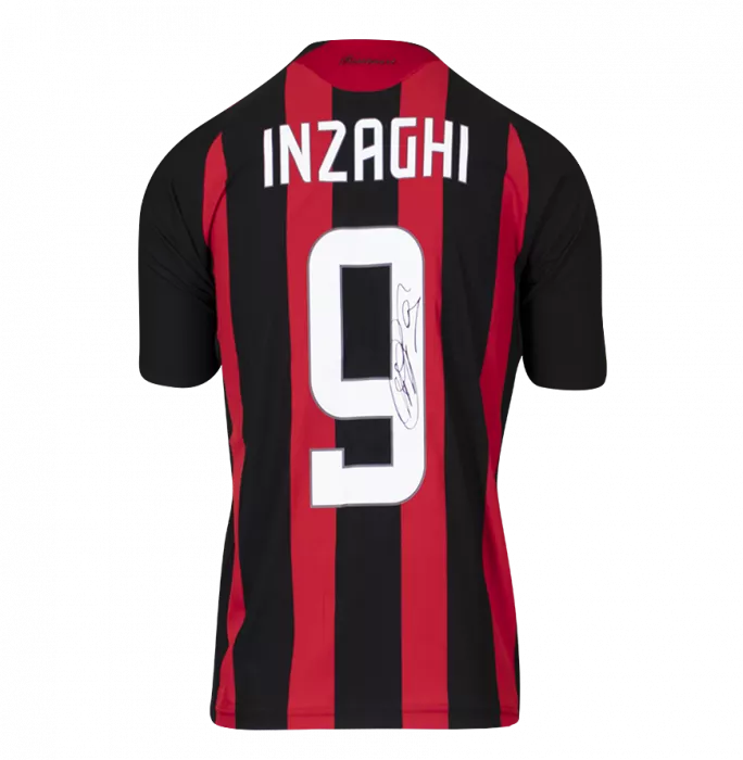 Icons Filippo Inzaghi Official AC Milan Back Signed And Framed 2008-09 Home Shirt With Fan Style Numbers