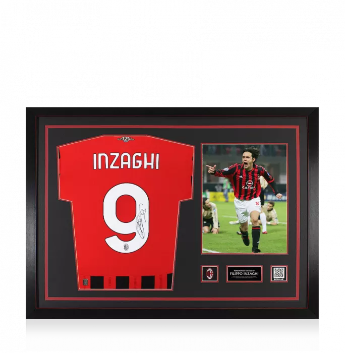 icons Filippo Inzaghi Official AC Milan Back Signed and Framed 2024-25 Home Shirt