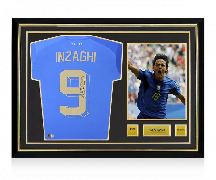 icons Filippo Inzaghi Official FIFA World Cup™ Back Signed and Hero Framed Italy 2022-23 Home Shirt with Fan Style Number