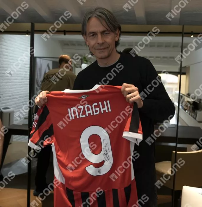 Icons Filippo Inzaghi Official UEFA Champions League Back Signed And Hero Framed AC Milan 2024-25 Home Shirt