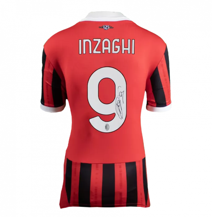 Icons Filippo Inzaghi Official UEFA Champions League Back Signed And Framed AC Milan 2024-25 Home Shirt