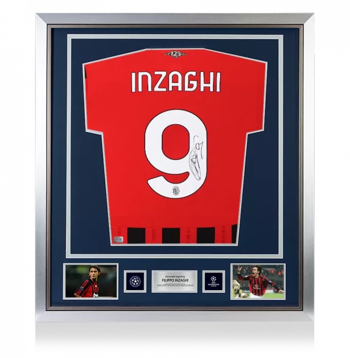 icons Filippo Inzaghi Official UEFA Champions League Back Signed and Framed AC Milan 2024-25 Home Shirt