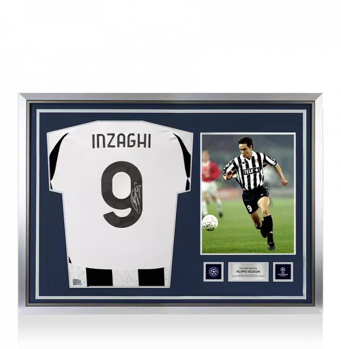 icons Filippo Inzaghi Official UEFA Champions League Back Signed and Hero Framed Juventus 2024-25 Home Shirt with Fan Style Number