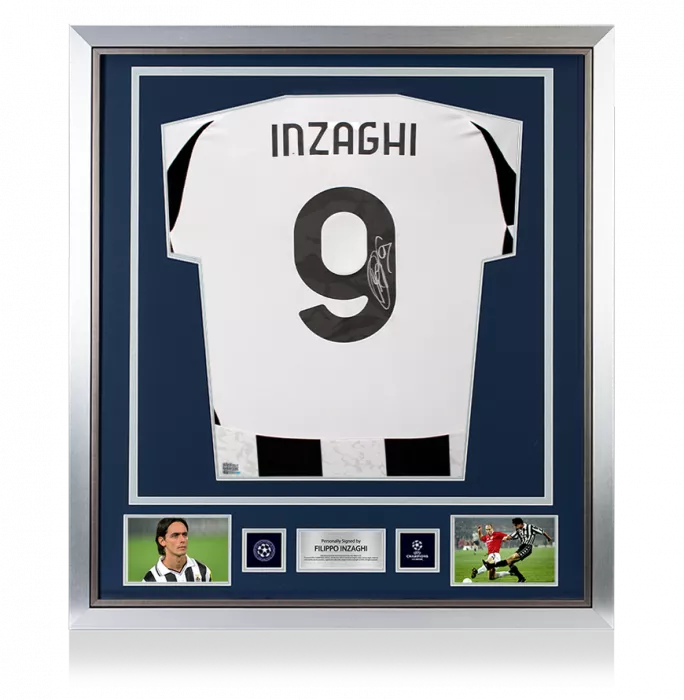 icons Filippo Inzaghi Official UEFA Champions League Back Signed and Framed Juventus 2024-25 Home Shirt with Fan Style Number