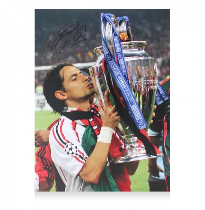 Icons Filippo Inzaghi Signed AC Milan Photo In Black Wooden Frame: 2007 UCL Winner