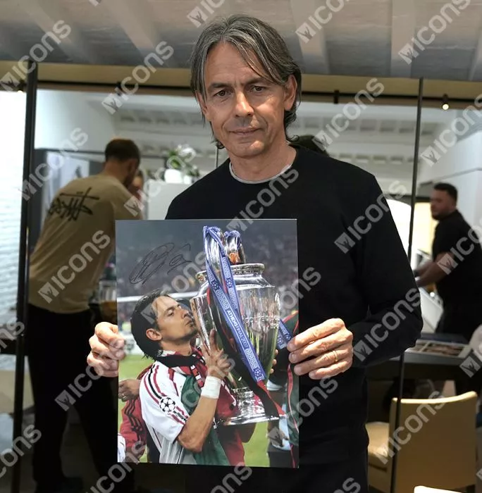 Icons Filippo Inzaghi Signed AC Milan Photo In Black Wooden Frame: 2007 UCL Winner