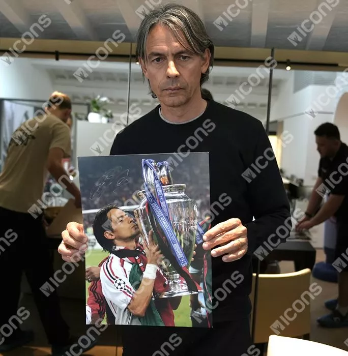Icons Filippo Inzaghi Signed AC Milan Photo In Black Wooden Frame: 2007 UCL Winner