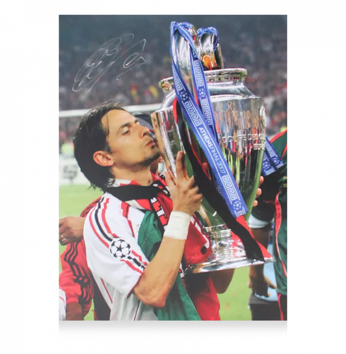 Icons Filippo Inzaghi Signed AC Milan Photo In Black Wooden Frame: 2007 UCL Winner