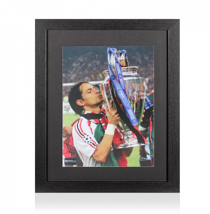 icons Filippo Inzaghi Signed AC Milan Photo In Black Wooden Frame: 2007 UCL Winner