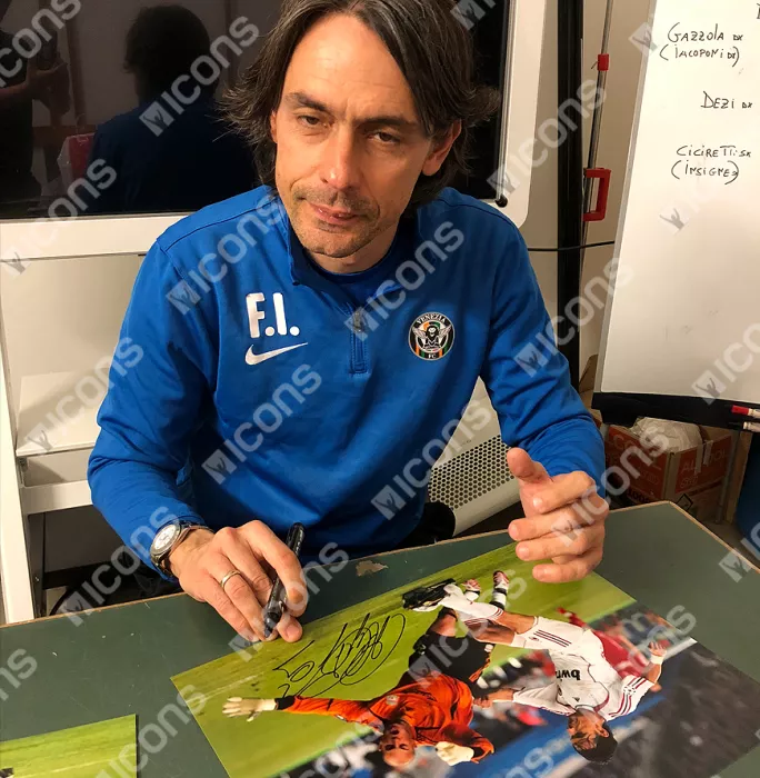 Icons Filippo Inzaghi Signed AC Milan Photo In Black Wooden Frame: 2007 UEFA Champions League Final Goal