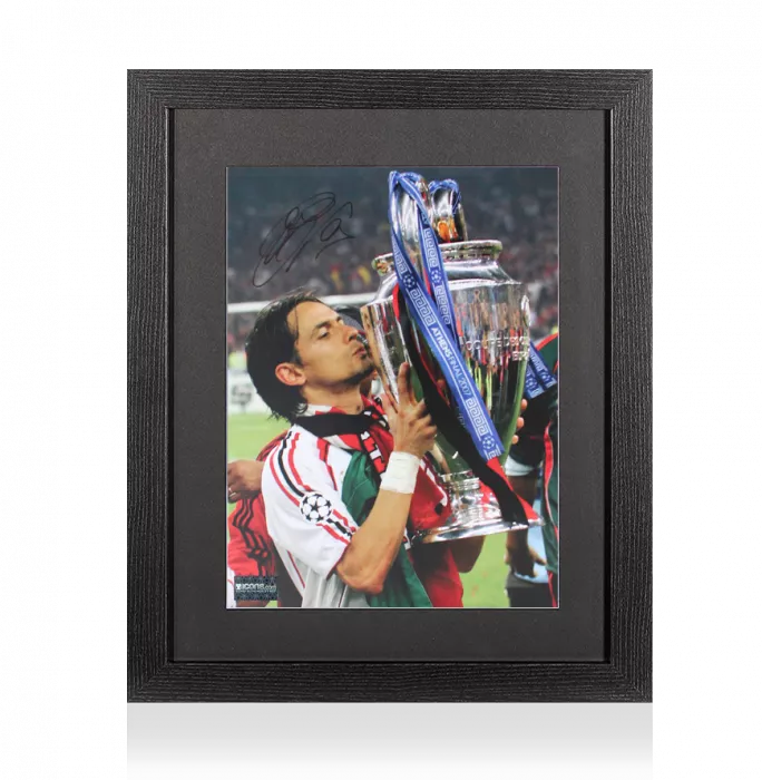icons Filippo Inzaghi Signed AC Milan Photo In Black Wooden Frame: 2007 UCL Winner
