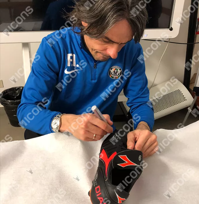 Icons Filippo Inzaghi Signed Black And Orange Inzaghi Diadora Boot: Special Edition In Bubble Frame: Option 1