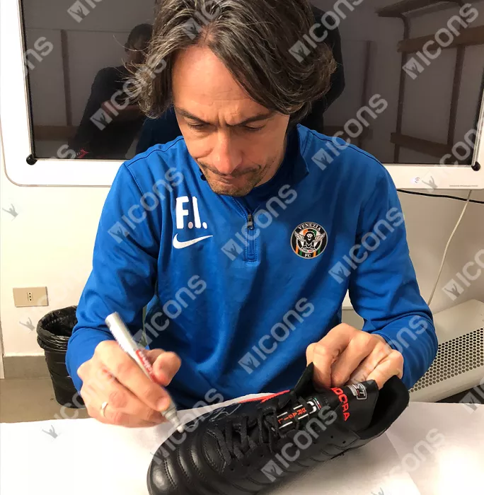 Icons Filippo Inzaghi Signed Black And Orange Inzaghi Diadora Boot In Bubble Frame: Option 1