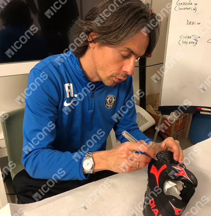 Icons Filippo Inzaghi Signed Black And Orange Inzaghi Diadora Boot In Bubble Frame: Option 1