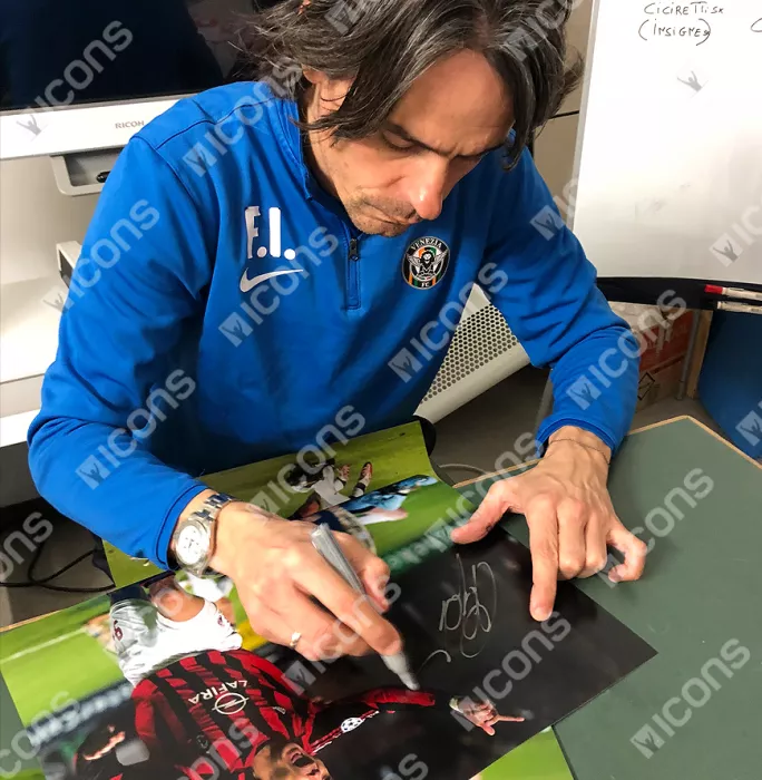 Icons Filippo Inzaghi Silver Signed AC Milan Photo In Black Wooden Frame: San Siro Legend