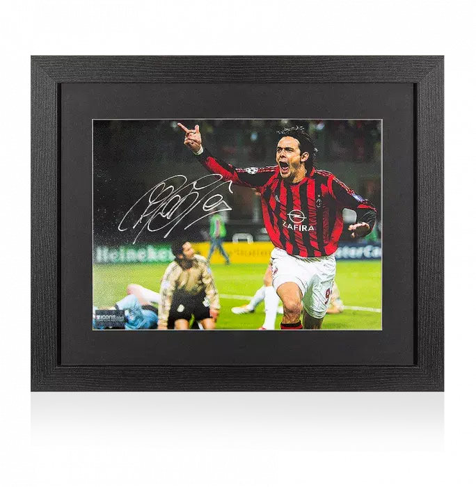 icons Filippo Inzaghi Silver Signed AC Milan Photo In Black Wooden Frame: San Siro Legend