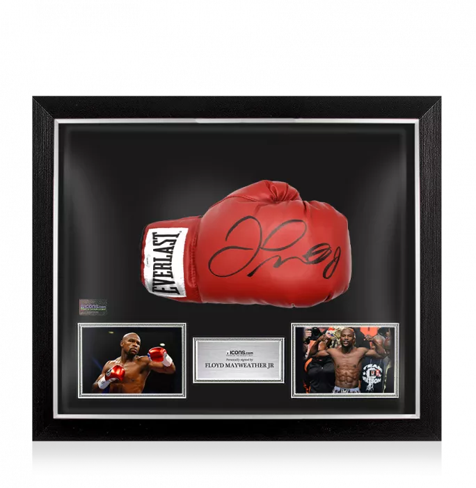Icons Floyd Mayweather Jr. Signed Everlast Red Boxing Glove In Bubble Frame: Option 1