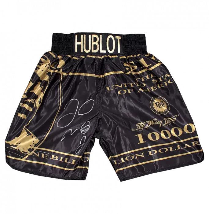 Icons Floyd Mayweather Signed Black And Gold Boxing Shorts
