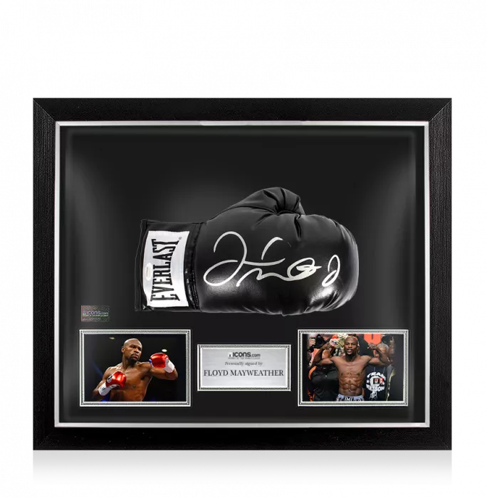 Icons Floyd Mayweather Signed Black Everlast Boxing Glove In Bubble Frame: Option 1