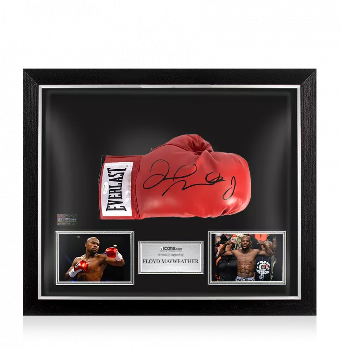 icons Floyd Mayweather Signed Red Everlast Boxing Glove In Bubble Frame: Option 1