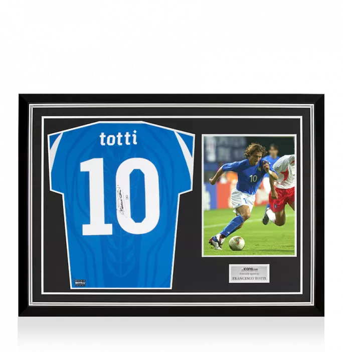 Icons Francesco Totti Back Signed Italy 2010-12 Home Shirt Home Shirt In Hero Frame: Option 1
