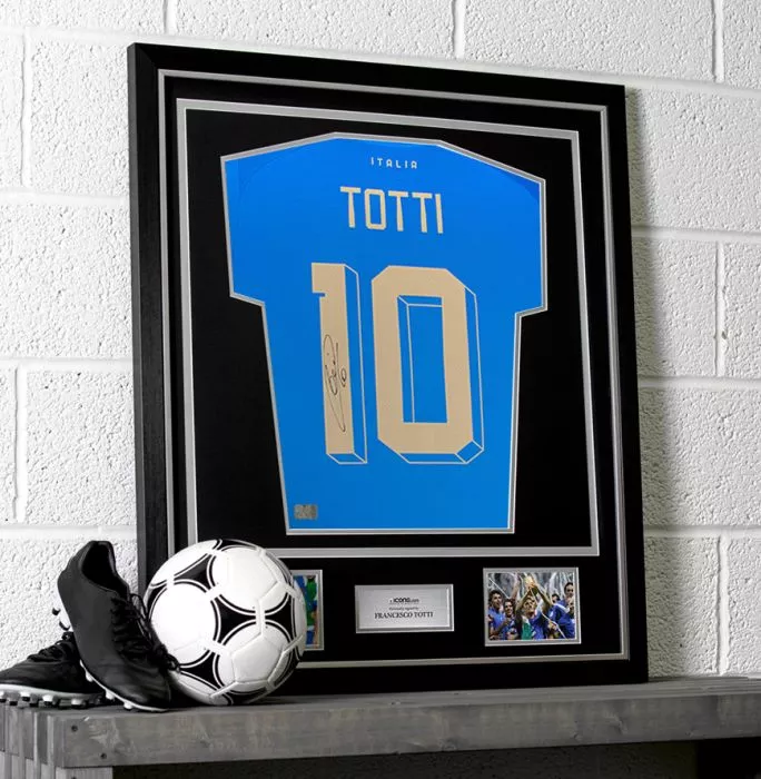Icons Francesco Totti Back Signed Italy 2022-23 Home Shirt With Fan Style Numbers In Classic Frame