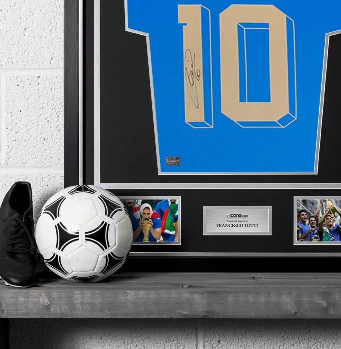 Icons Francesco Totti Back Signed Italy 2022-23 Home Shirt With Fan Style Numbers In Classic Frame