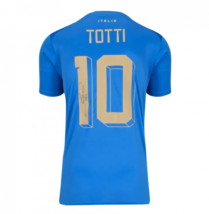 Icons Francesco Totti Back Signed Italy 2022-23 Home Shirt With Fan Style Numbers In Classic Frame