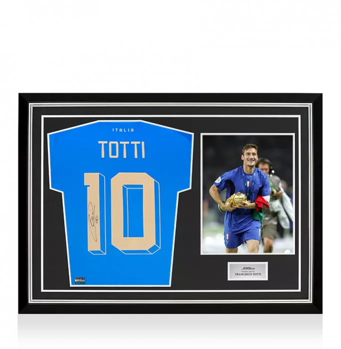 icons Francesco Totti Back Signed Italy 2022-23 Home Shirt With Fan Style Numbers In Hero Frame: Option 1