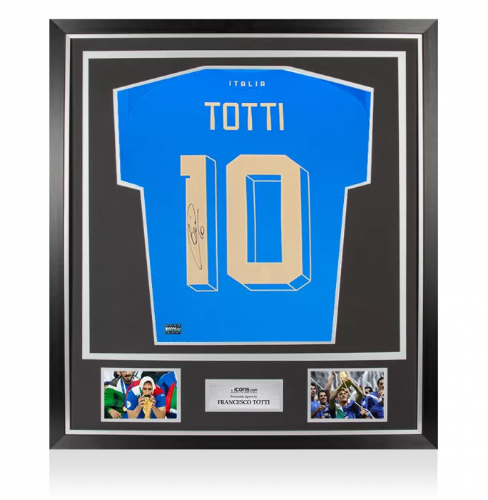 icons Francesco Totti Back Signed Italy 2022-23 Home Shirt With Fan Style Numbers In Classic Frame