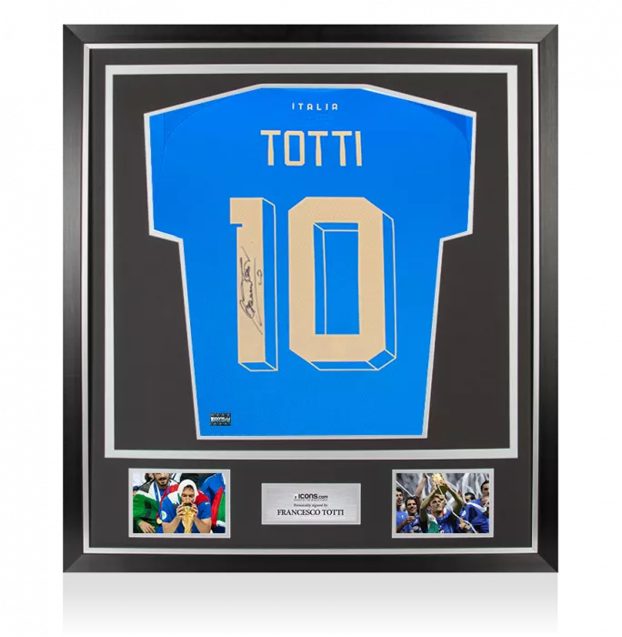 icons Francesco Totti Back Signed Modern Italy Home Shirt With Fan Style Numbers In Classic Frame