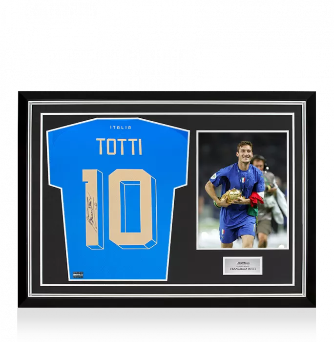 icons Francesco Totti Back Signed Modern Italy Home Shirt With Fan Style Numbers In Hero Frame: Option 1