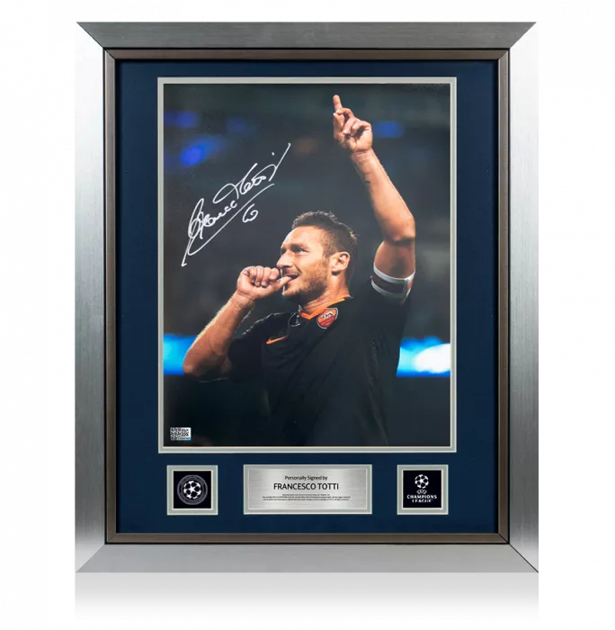 icons Francesco Totti Official UEFA Champions League Signed and Framed AS Roma Photo: Champions League Goal