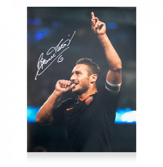 Icons Francesco Totti Signed AS Roma Photo In Black Wooden Frame: UEFA Champions League Goal