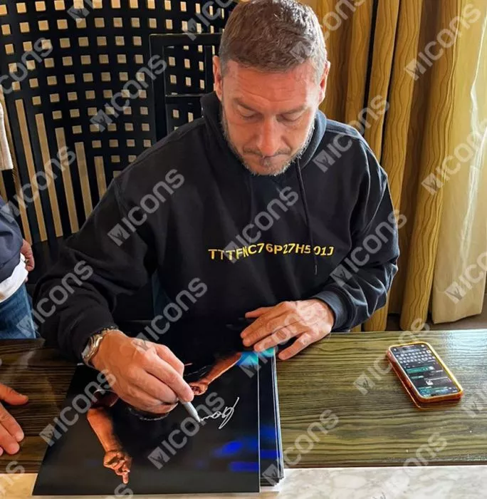 Icons Francesco Totti Signed AS Roma Photo In Black Wooden Frame: UEFA Champions League Goal
